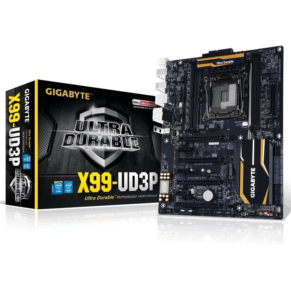 Placa-Mãe GIGABYTE p/ Intel LGA 2011-3 ATX GA-X99-UD3P, DDR4, 4 DIMMs, DDR4 2133, SLI/CFX, SATA 6Gb/s, USB 3.0 Placa-Mãe GIGABYTE p/ Intel LGA 2011-3 ATX GA-X99-UD3P, DDR4, 4 DIMMs, DDR4 2133, SLI/CFX, SATA 6Gb/s, USB 3.0