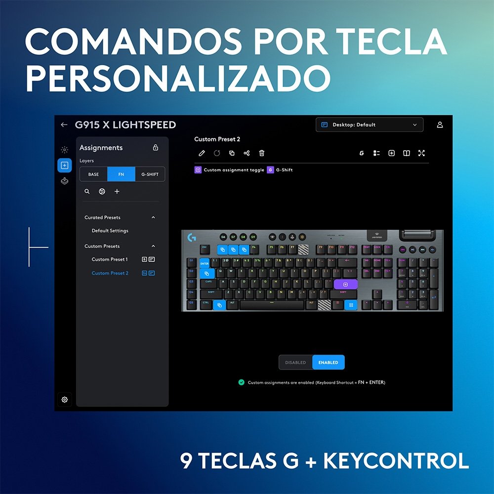 Teclado Mecânico Gamer Sem Fio Logitech G915 X Lightspeed, RGB Lightsync, USB ou Bluetooth, Switch GL Brown Tactile, Preto- 920-012670 - view 13
