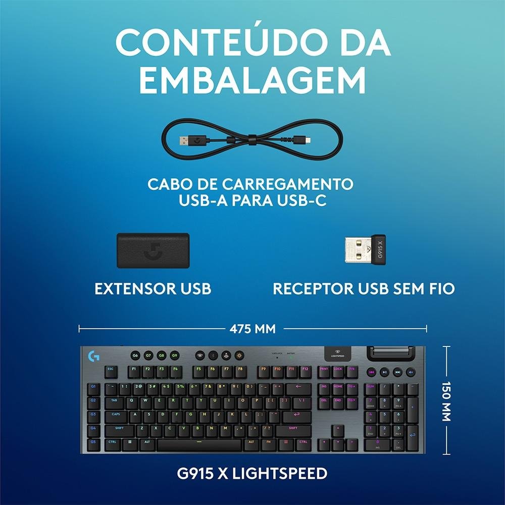 Teclado Mecânico Gamer Sem Fio ( Balão.info) G915 X ( Balão.info), RGB Lightsync, USB ou Bluetooth, Switch GL Brown Tactile, Preto- 920-( Balão.info - foto 10