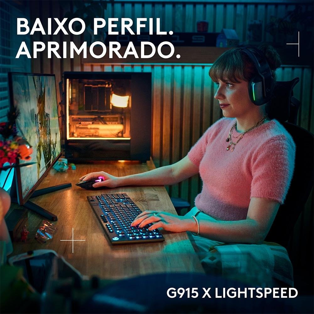 Teclado Mecânico Gamer Sem Fio ( Balão.info) G915 X ( Balão.info), RGB Lightsync, USB ou Bluetooth, Switch GL Brown Tactile, Preto- 920-( Balão.info - foto 9
