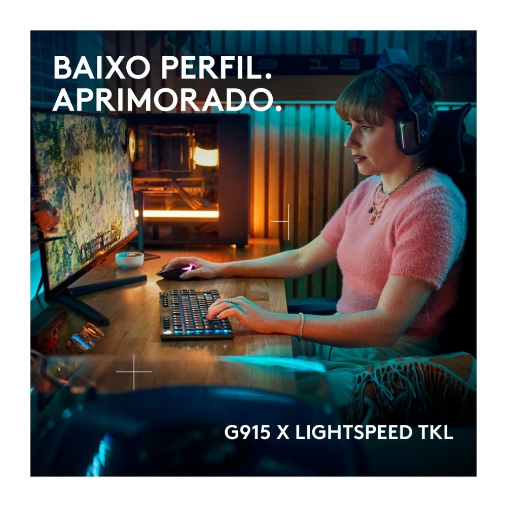 Teclado Mecânico Gamer Sem Fio Logitech G915 X Lightspeed, Design TKL RGB Lightsync, USB ou Bluetooth e Switch GL Tactile, Preto - 920-012715 - view 2