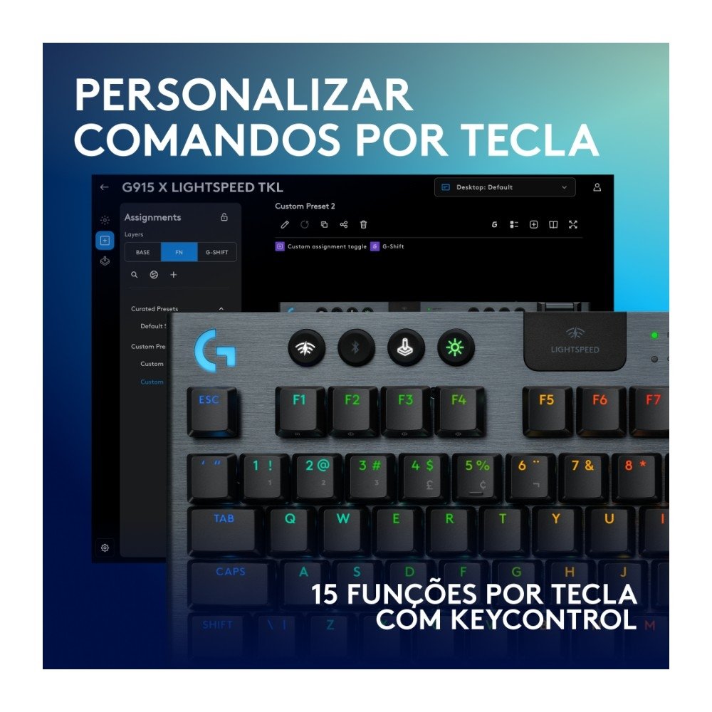 Teclado Mecânico Gamer Sem Fio ( Balão.info) G915 X ( Balão.info), Design TKL RGB Lightsync, USB ou Bluetooth e Switch GL Tactile, Preto - 920-( Balão.info - foto 4