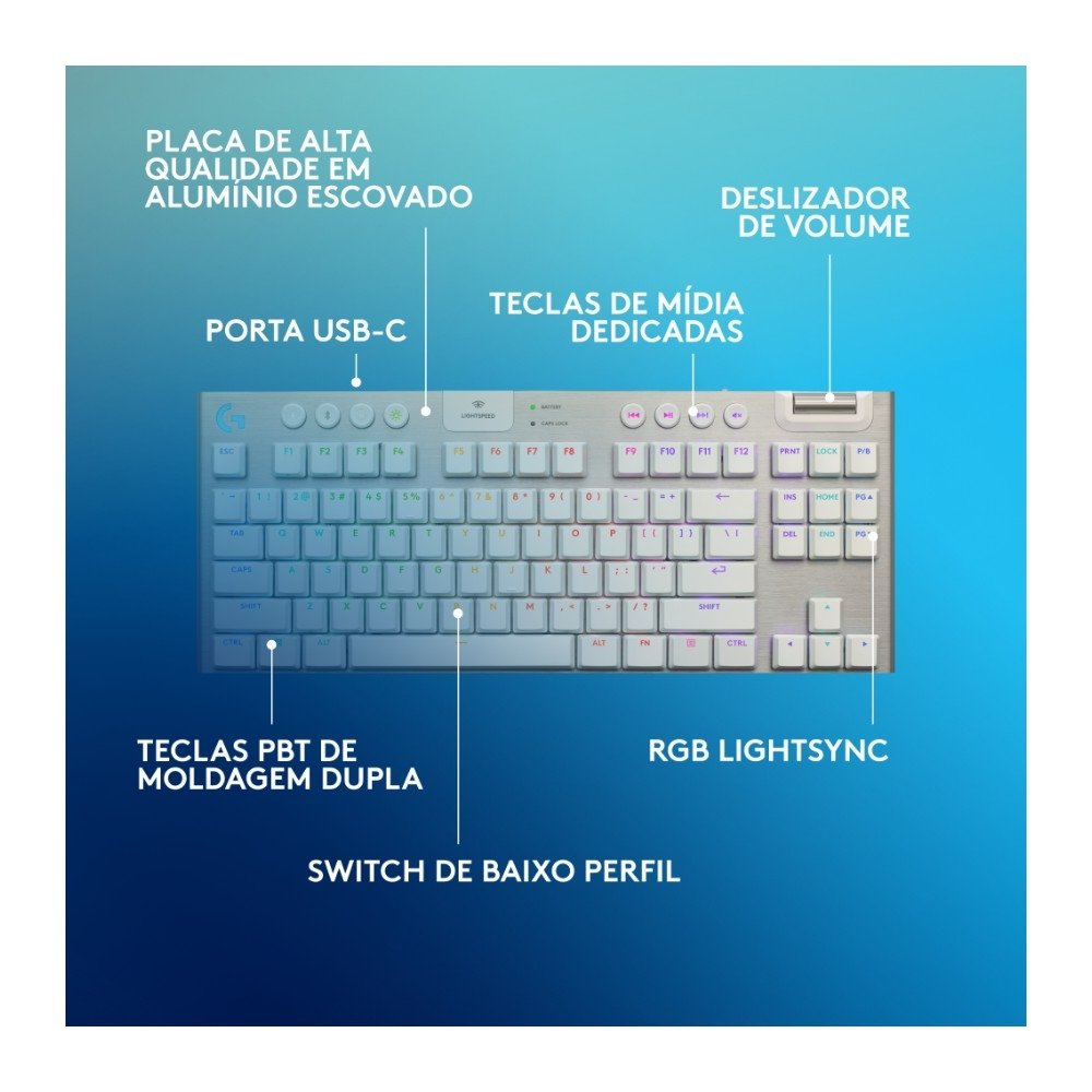 Teclado Mecânico Gamer Sem Fio ( Balão.info) G915 X ( Balão.info), Design TKL RGB Lightsync, USB ou Bluetooth e Switch GL Tactile, Branco - 920-( Balão.info - foto 6