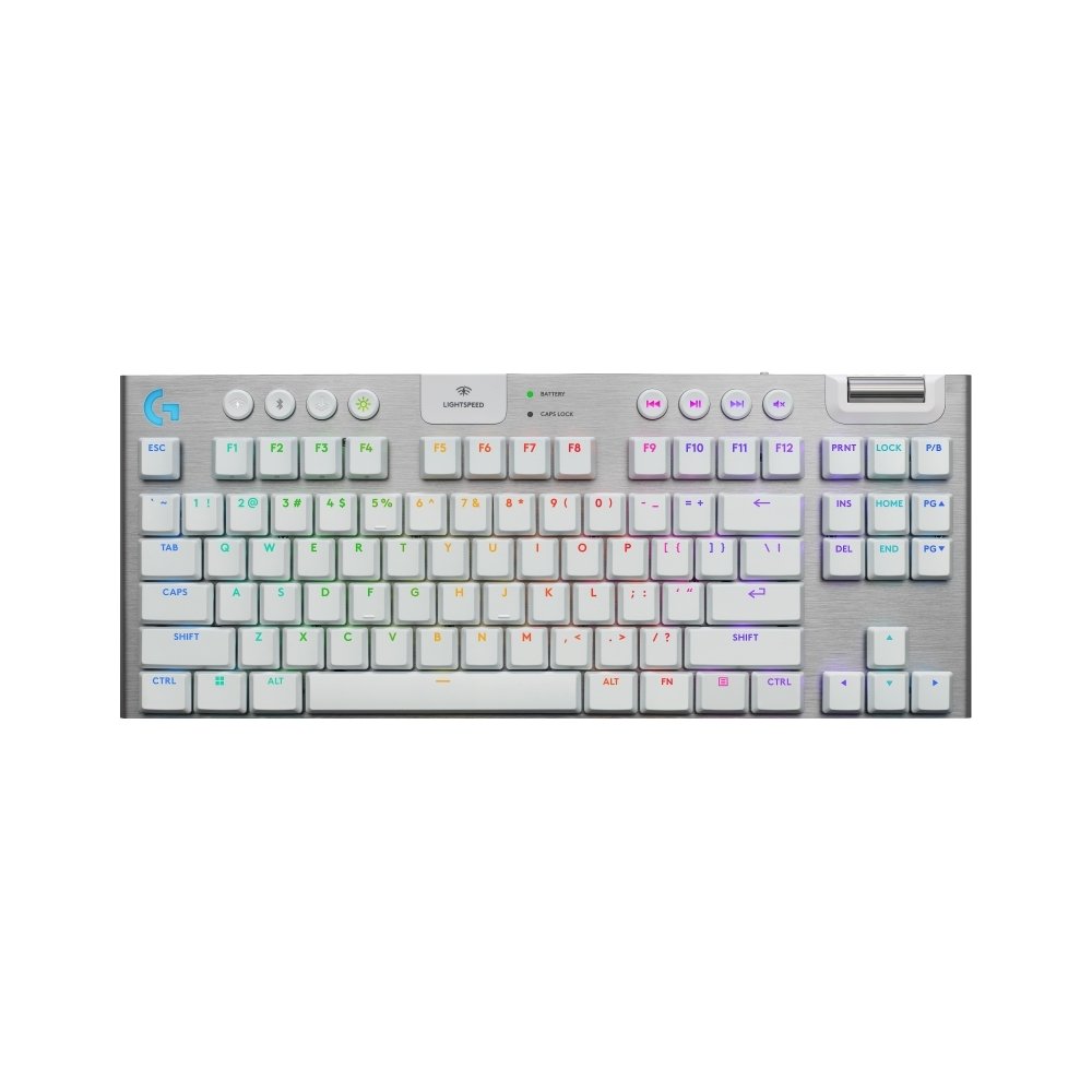 Teclado Mecânico Gamer Sem Fio Logitech G915 X Lightspeed, Design TKL RGB Lightsync, USB ou Bluetooth e Switch GL Tactile, Branco - 920-012732
