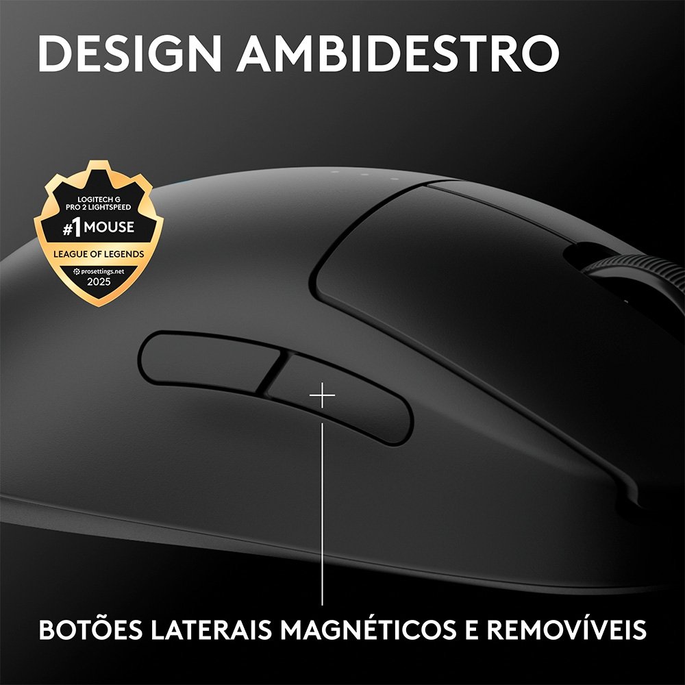 Mouse Gamer Sem Fio Logitech G PRO 2 com Lightspeed, RGB Lightsync, Ambidestro, 4 Botões Programáveis, DPI de 32K, Preto - 910-007294