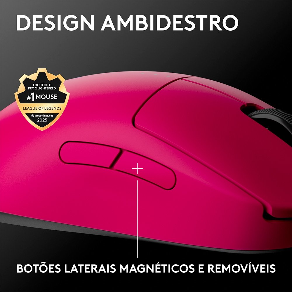 Mouse Gamer Sem Fio Logitech G PRO 2 com Lightspeed, RGB Lightsync, Ambidestro, 4 Botões Programáveis, DPI de 32K, Rosa Magenta - 910-007308 - view 2