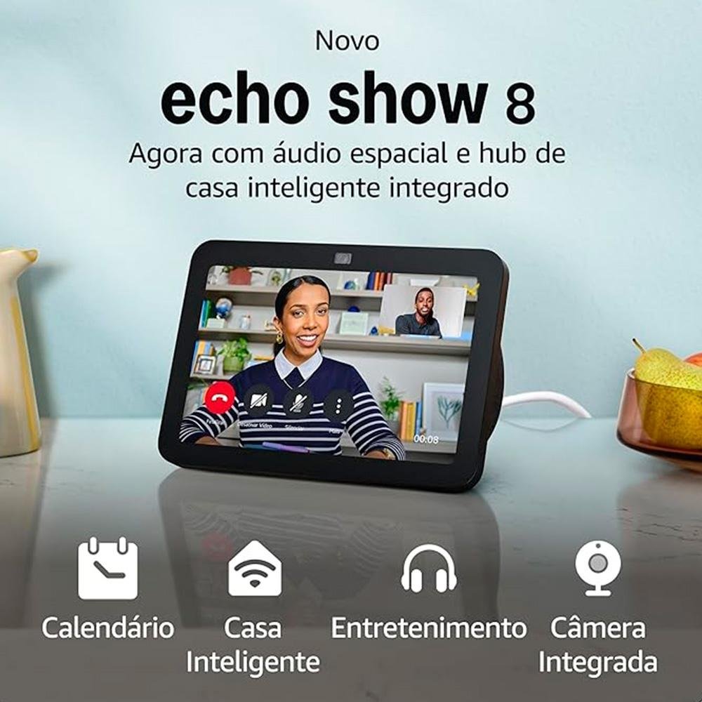 Imagem 5 de 5 do produto Echo Show 8 3ª Geração Amazon, Smart Display com Áudio Espacial, Hub de Casa Inteligente e Alexa, Câmera 13MP, Preto - B0BLS1XM8L