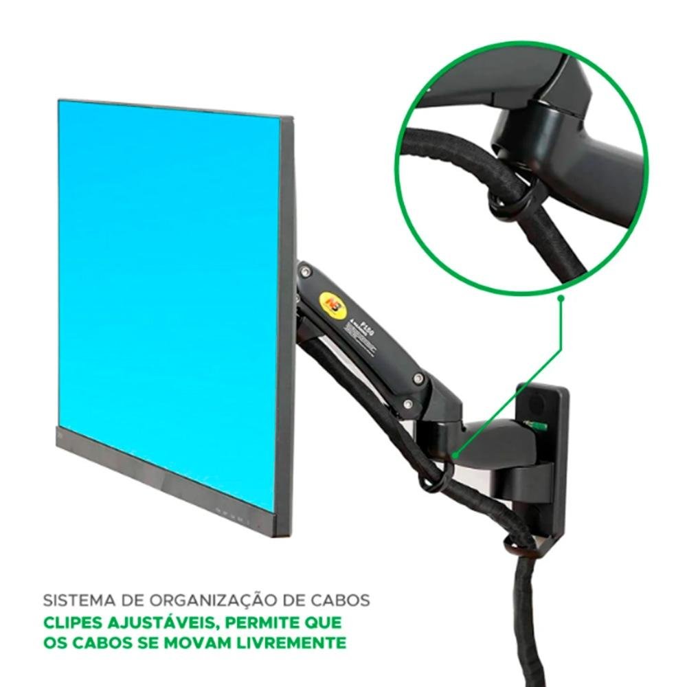 Imagem 2 de 8 do produto Suporte de Parede Articulado para Monitor de 17" a 35" North Bayou, Ajustes com Pistão a Gás, Preto - F150 NB