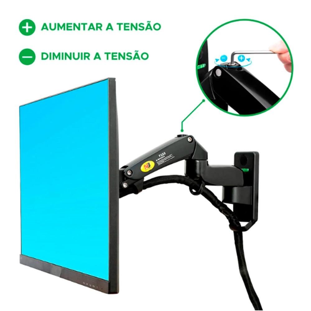 Imagem 3 de 8 do produto Suporte de Parede Articulado para Monitor de 17" a 35" North Bayou, Ajustes com Pistão a Gás, Preto - F150 NB