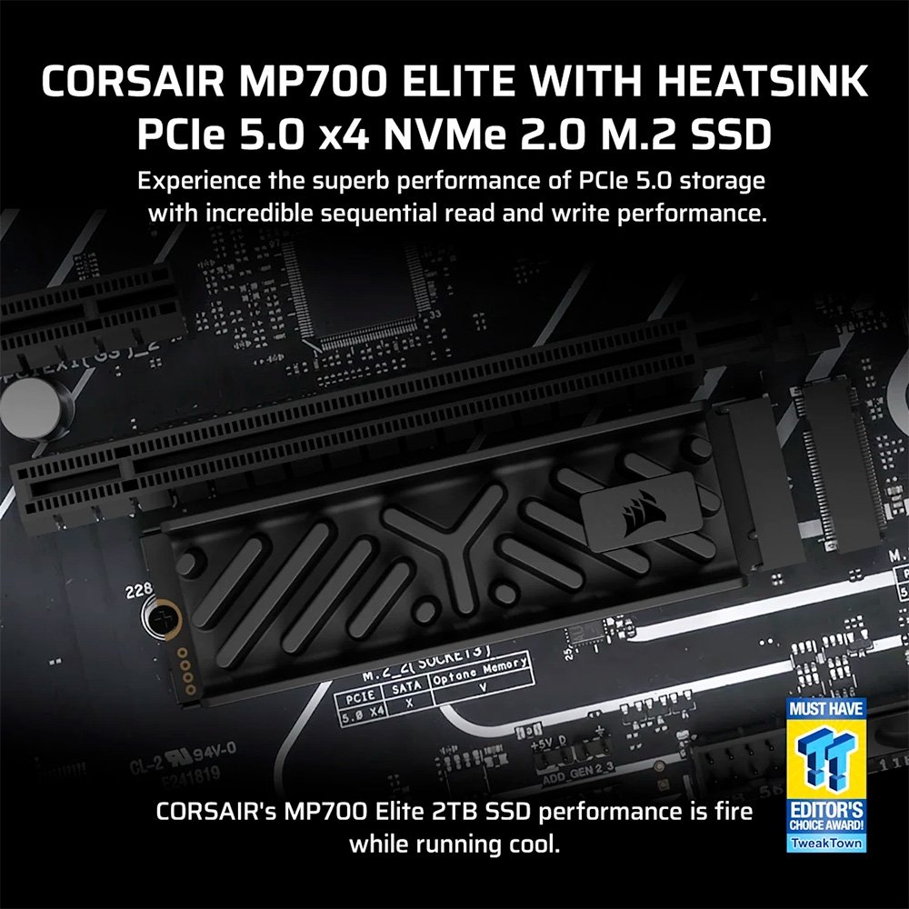 SSD Corsair MP700 ELITE 1TB, with heatsink NVMe PCIe M.2, Leitura até 10.000MB/s, Preto - CSSD-F1000GBMP700EHS - view 8