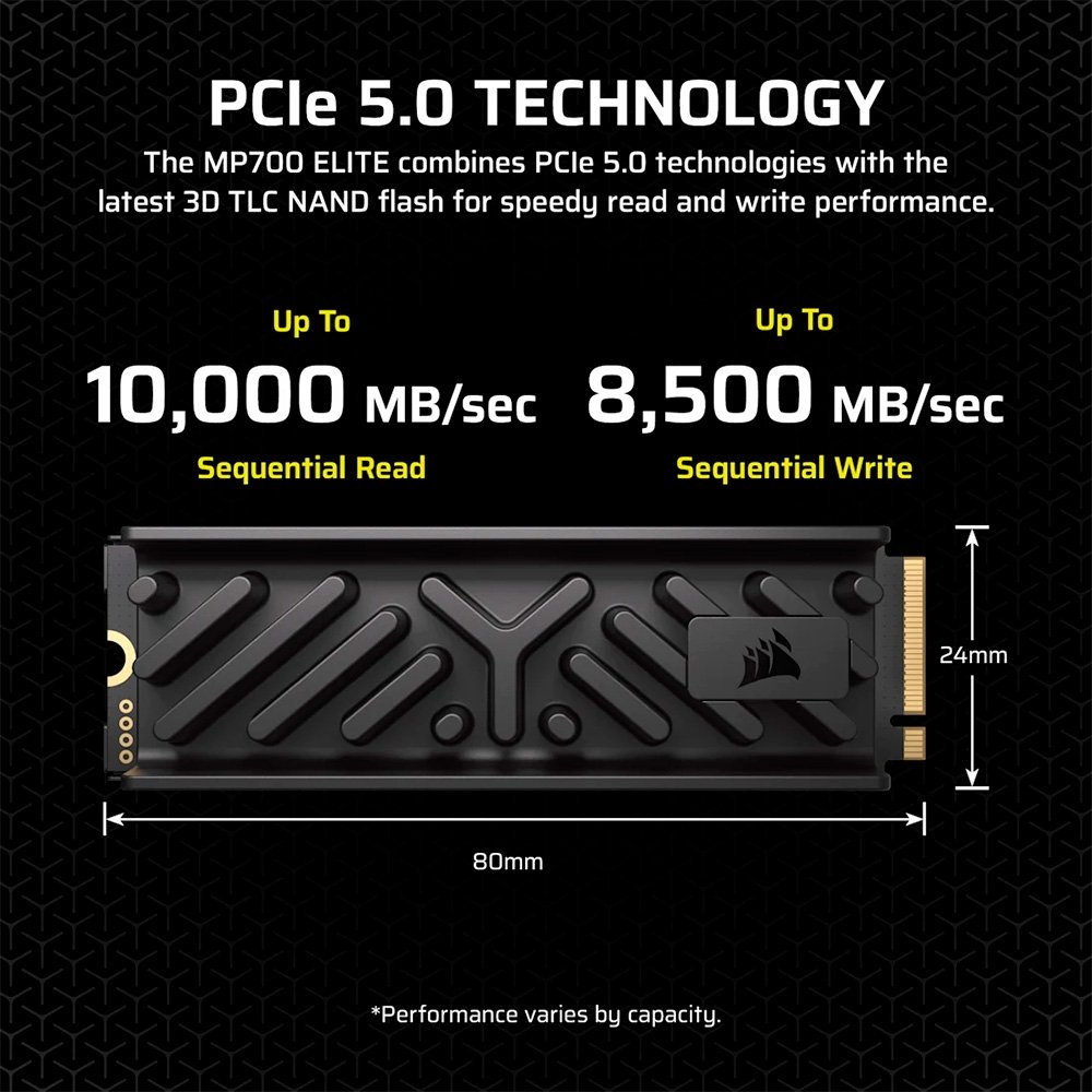 SSD Corsair MP700 ELITE 1TB, with heatsink NVMe PCIe M.2, Leitura até 10.000MB/s, Preto - CSSD-F1000GBMP700EHS - view 11