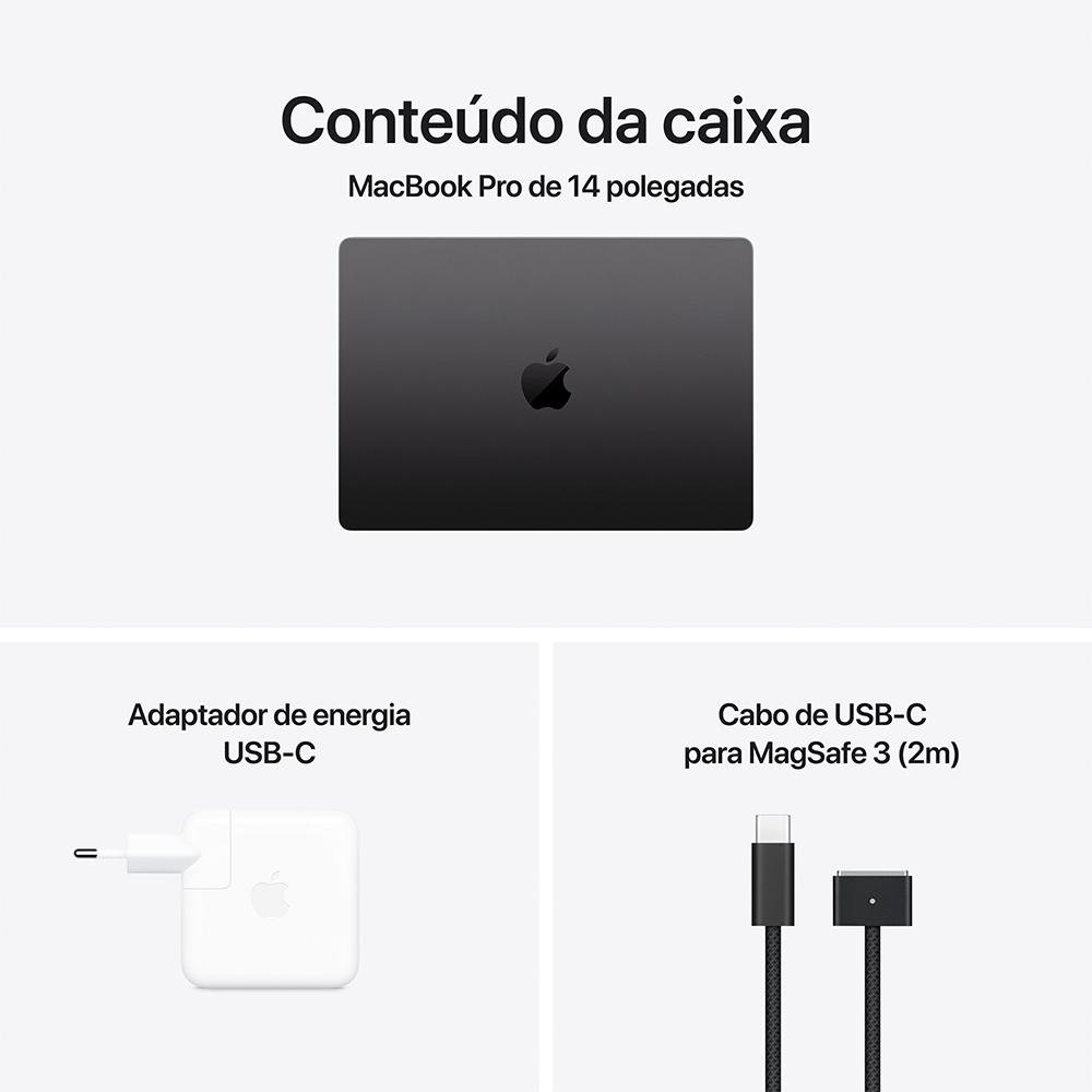 Imagem 8 de 8 do produto MacBook Pro Apple 14", M4, CPU 10 Núcleos, GPU 10 Núcleos, Neural Engine de 16 Núcleos, 16GB RAM, SSD 512GB, Preto-espacial - MW2U3BZ/A