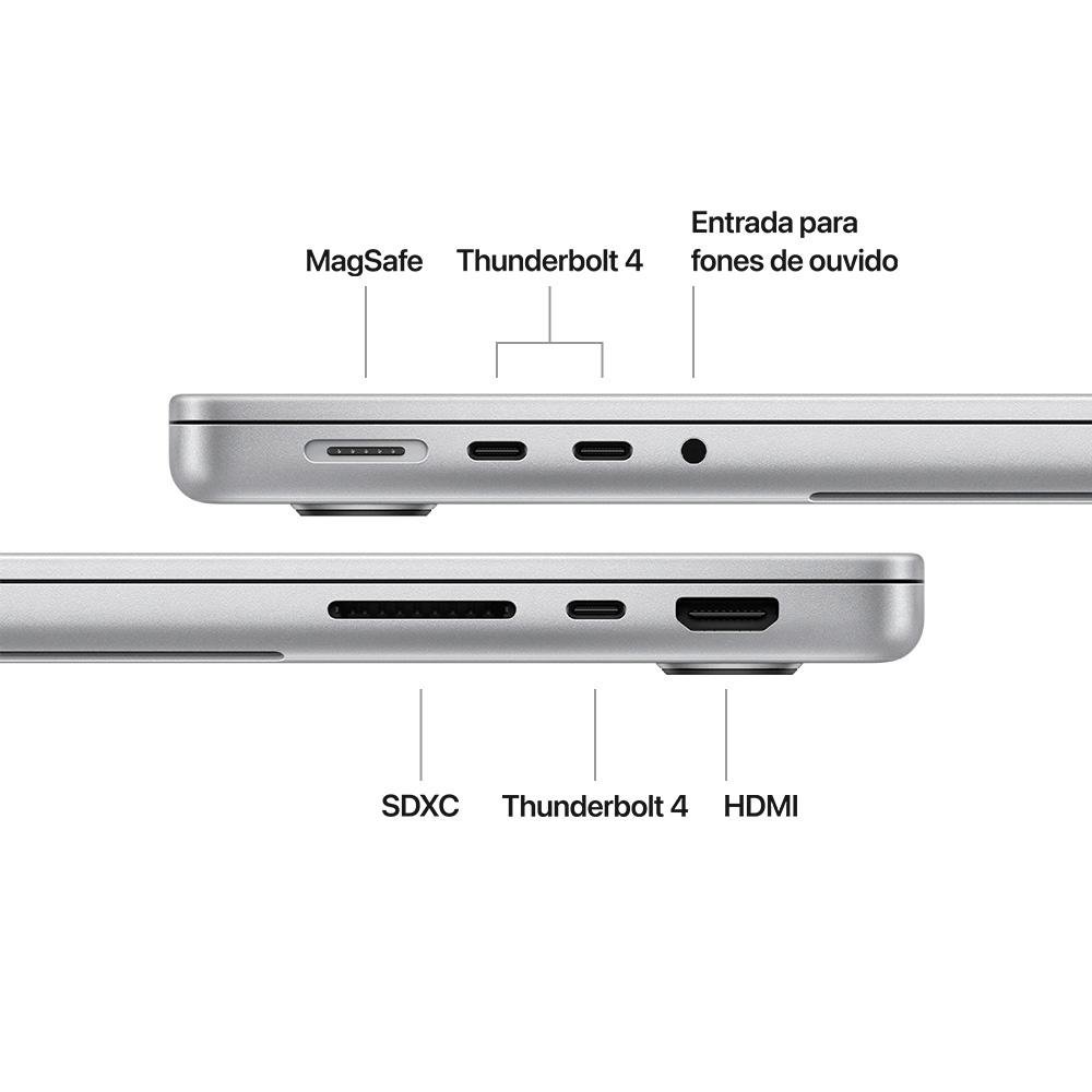 Imagem 7 de 8 do produto MacBook Pro Apple 14", M4, CPU 10 Núcleos, GPU 10 Núcleos, Neural Engine de 16 Núcleos, 16GB RAM, SSD 512GB, Prateado - MW2W3BZ/A
