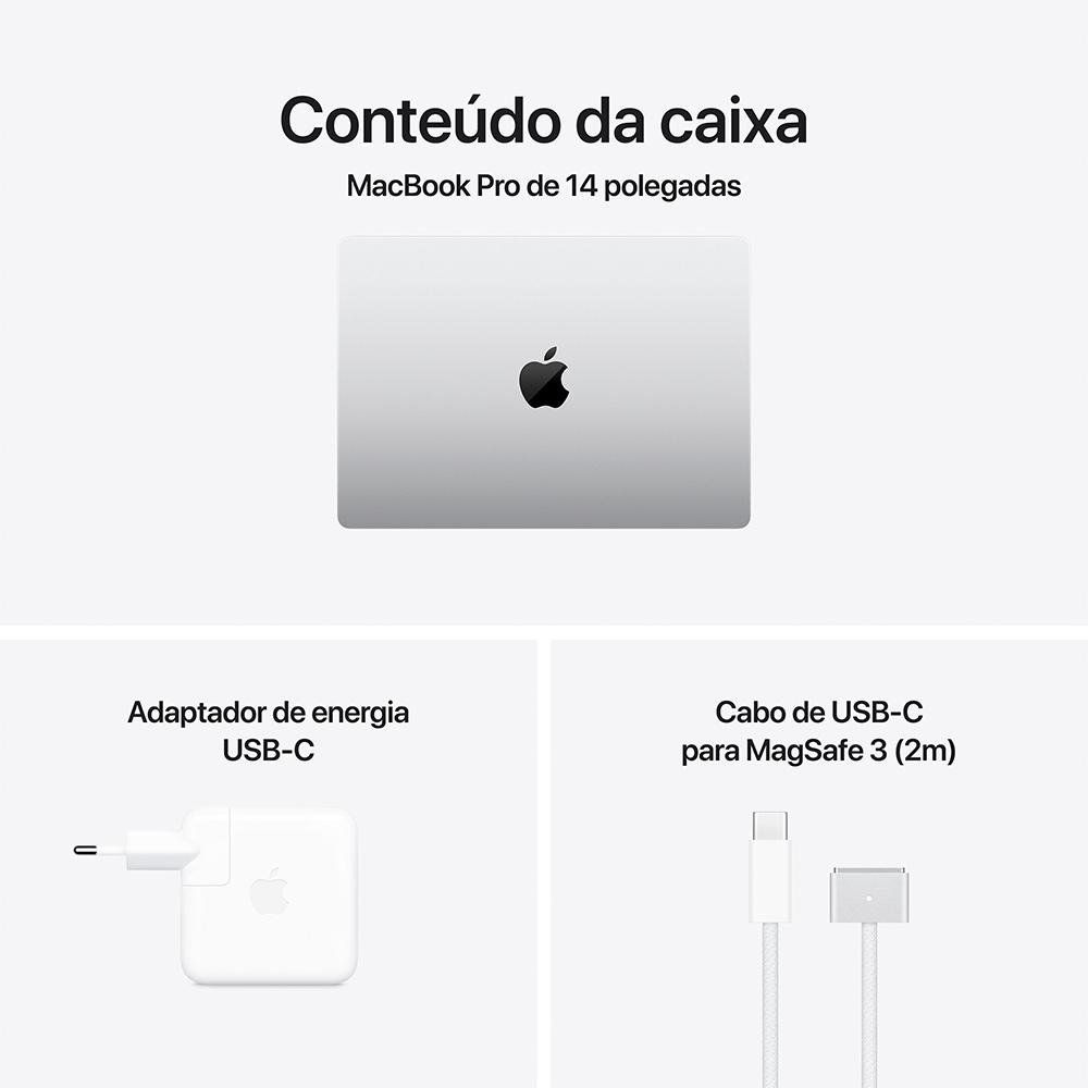 Imagem 8 de 8 do produto MacBook Pro Apple 14", M4, CPU 10 Núcleos, GPU 10 Núcleos, Neural Engine de 16 Núcleos, 16GB RAM, SSD 512GB, Prateado - MW2W3BZ/A