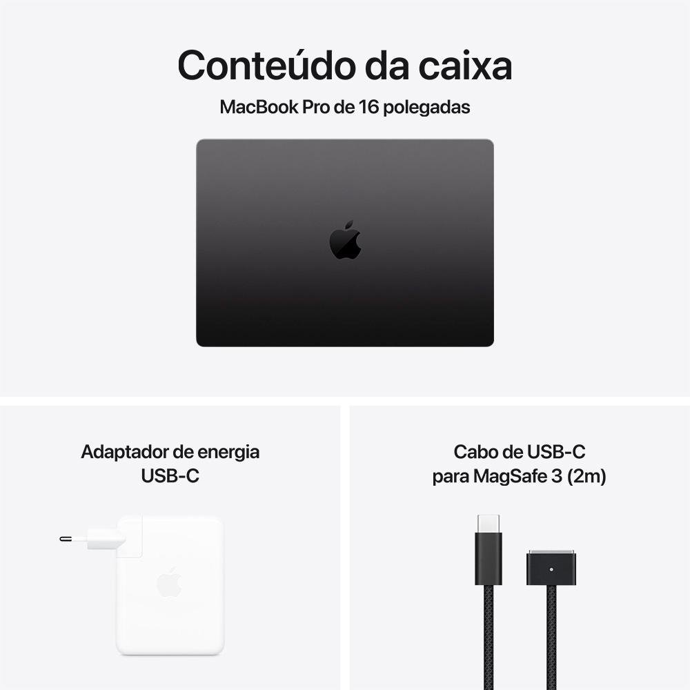 MacBook Pro Apple 16, M4 Pro, CPU 14 Núcleos, GPU 20 Núcleos, Neural Engine de 16 Núcleos, 24GB RAM, SSD 512GB, Preto-espacial - MX2X3BZ/A - view 8