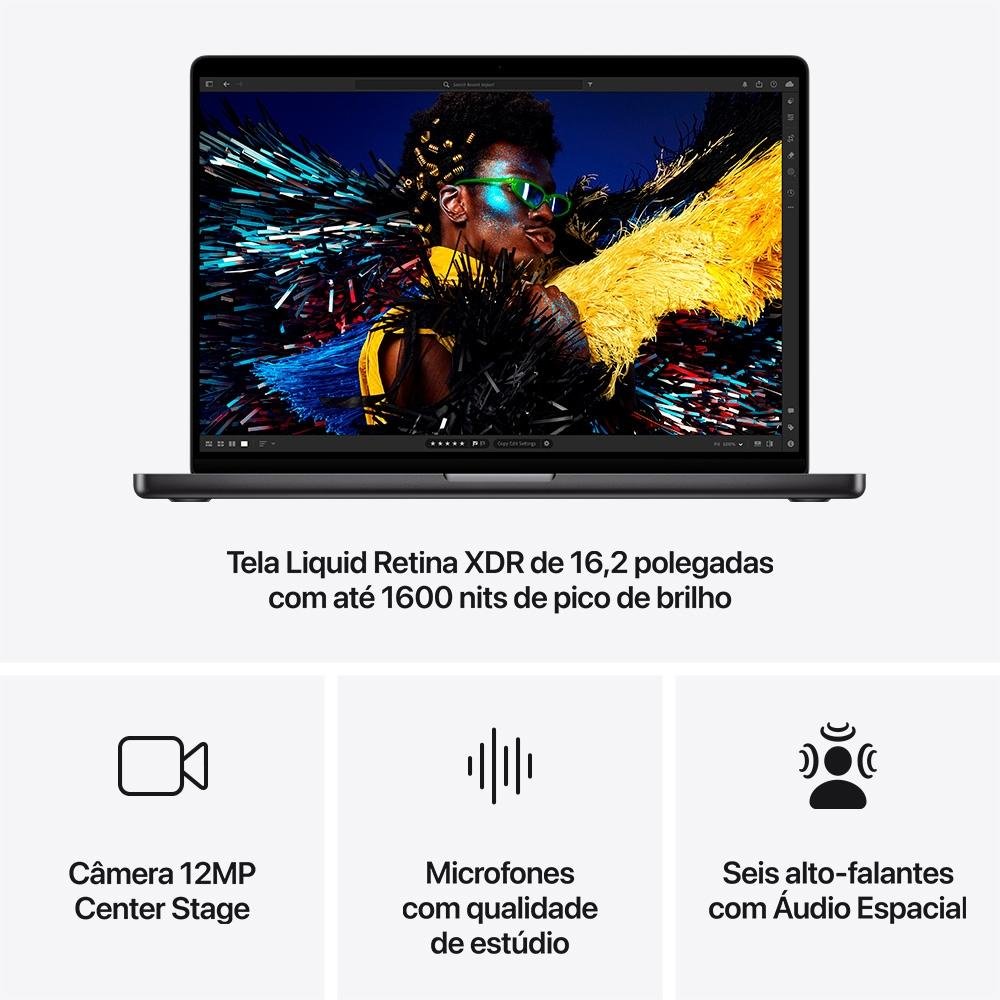 MacBook Pro Apple 16, M4 Pro, CPU 14 Núcleos, GPU 20 Núcleos, Neural Engine de 16 Núcleos, 24GB RAM, SSD 512GB, Preto-espacial - MX2X3BZ/A - view 6