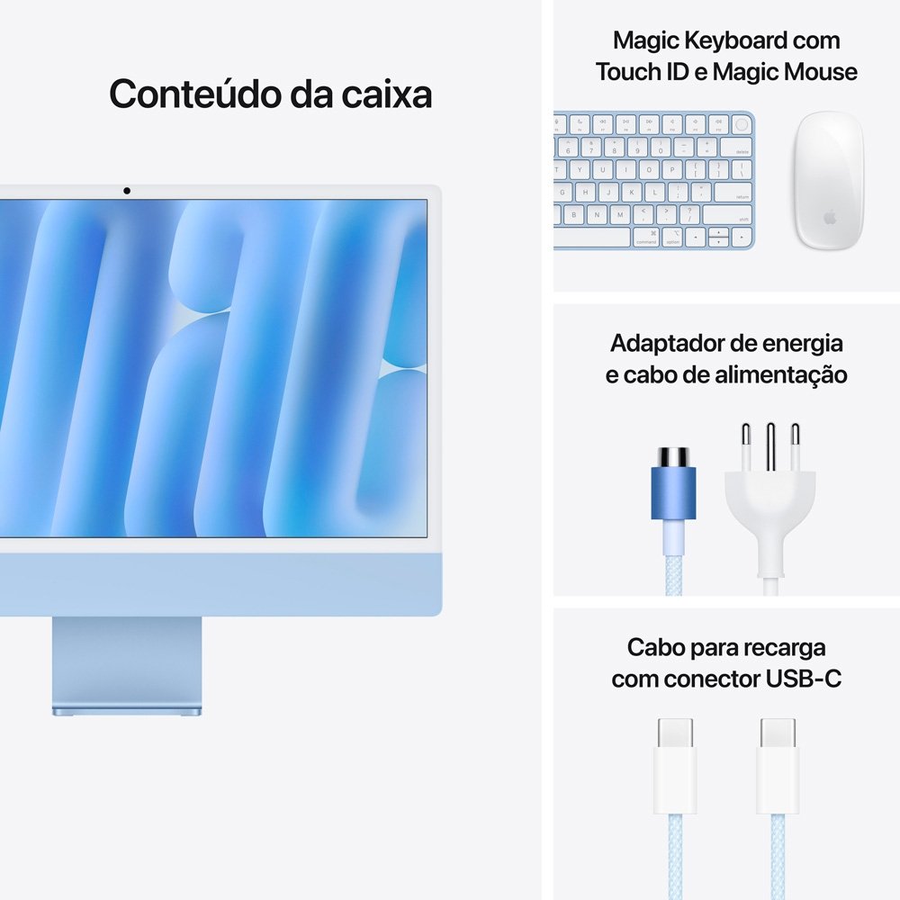 "iMac Apple Tela Retina 24"" 4.5K, Chip M4, CPU 10 Núcelos, GPU 10 Núcleos, Neural Engine de 16 Núcleos, 24GB RAM, 512GB SSD, Azul - MD2T4BZ/A" - view 8