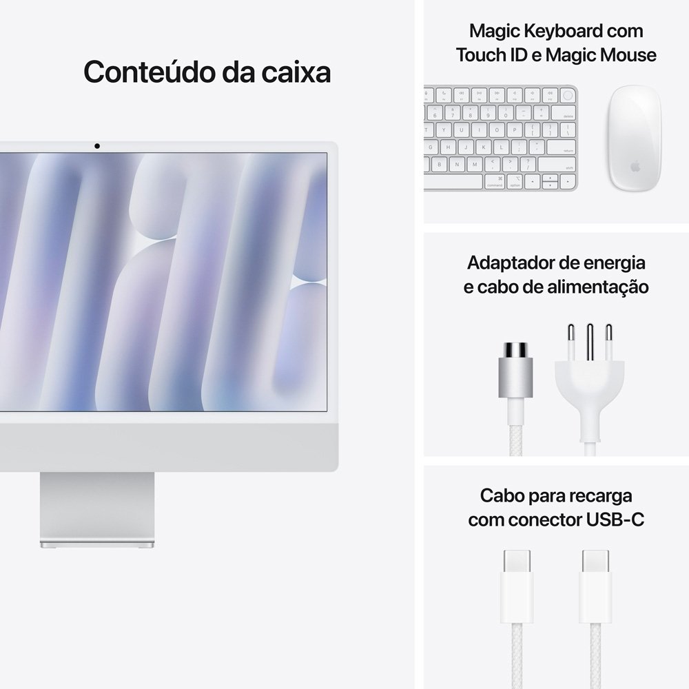 "iMac Apple Tela Retina 24"" 4.5K Vidro Nano-Texture, Chip M4, CPU 10 Núcleos, GPU 10 Núcleos, Neural Engine de 16 Núcleos, 16GB RAM, 256GB SSD, Prata - MD3H4BZ/A" - view 8