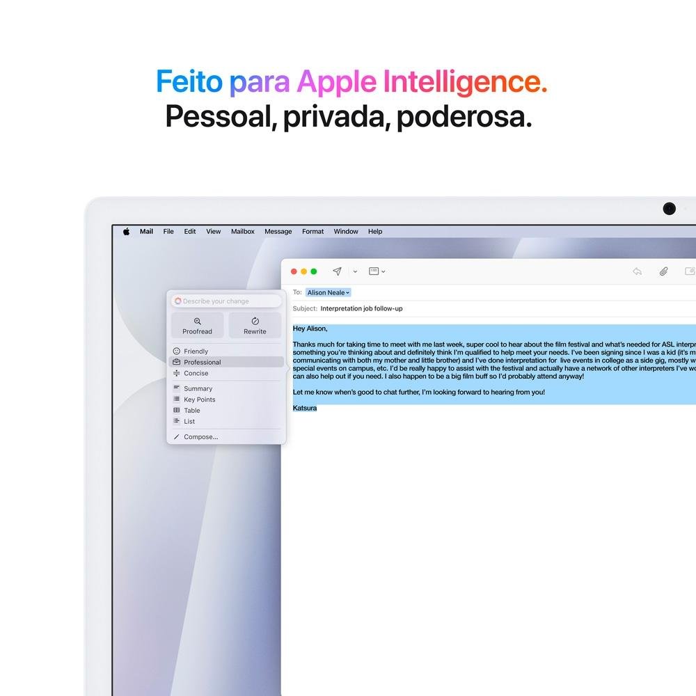 iMac Apple Tela Retina 24" 4.5K, Chip M4, CPU 8 Núcleos, GPU 8 Núcleos, Neural Engine de 16 núcleos, 16GB RAM, SSD 256GB, Prata - MWUC3BZ/A