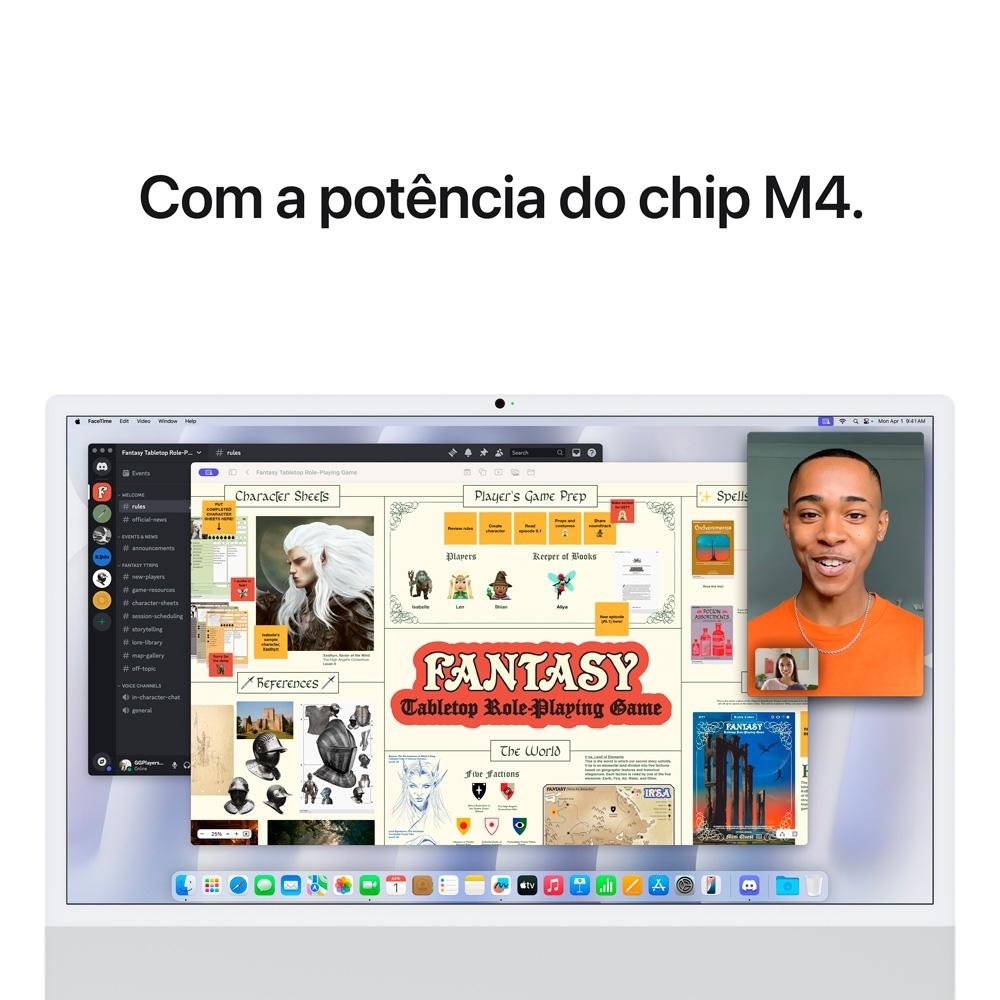 iMac Apple Tela Retina 24" 4.5K, Chip M4, CPU 8 Núcleos, GPU 8 Núcleos, Neural Engine de 16 núcleos, 16GB RAM, SSD 256GB, Prata - MWUC3BZ/A