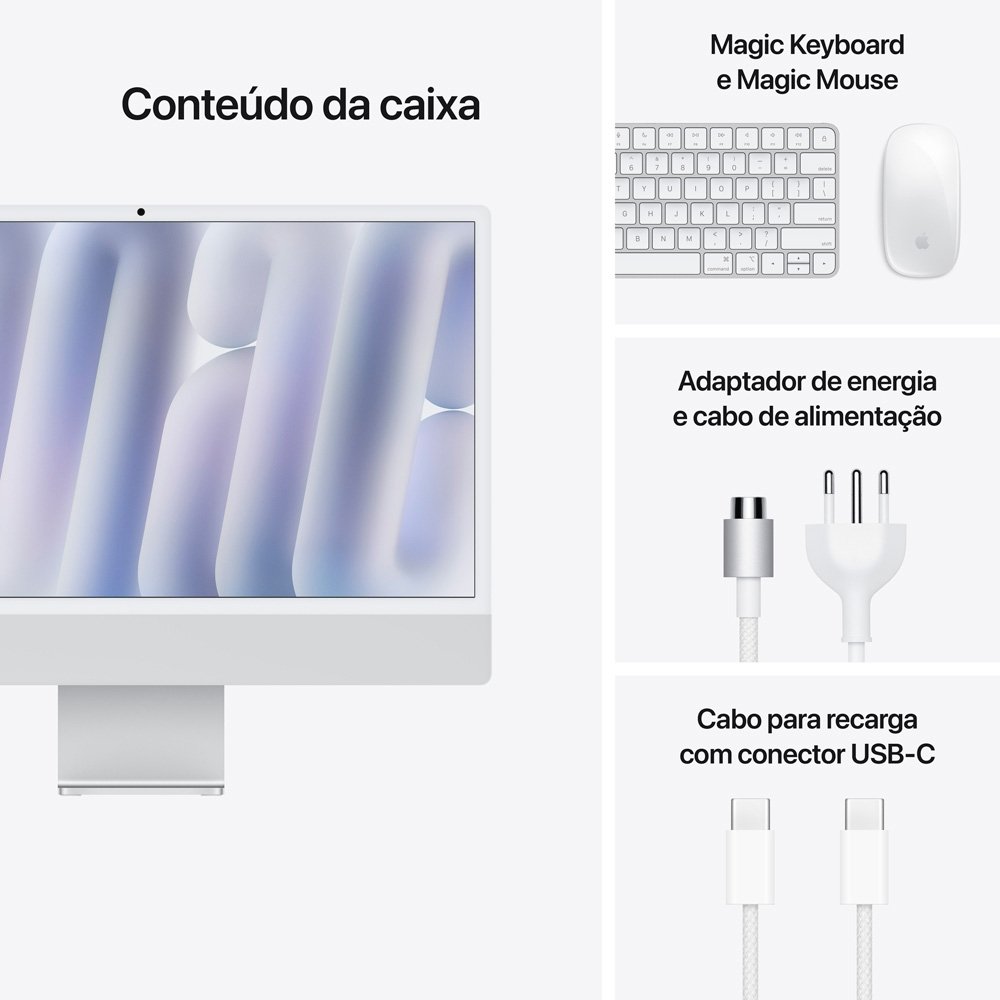 "iMac Apple Tela Retina 24"" 4.5K, Chip M4, CPU 8 Núcleos, GPU 8 Núcleos, Neural Engine de 16 núcleos, 16GB RAM, SSD 256GB, Prata - MWUC3BZ/A" - view 8