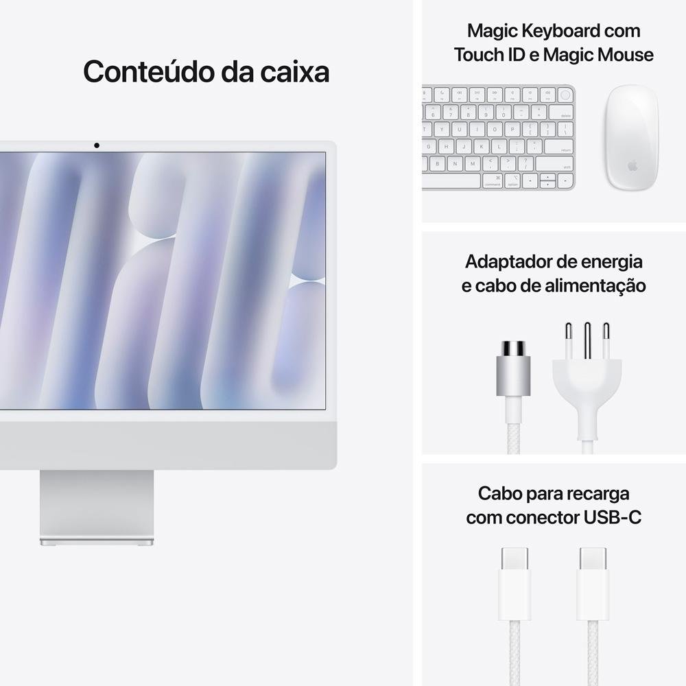 "iMac Apple Tela Retina 24"" 4.5K, Chip M4, CPU 10 Núcleos, GPU 10 Núcleos, Neural Engine de 16 Núcleos, 16GB RAM, 256GB SSD, Prata - MWUU3BZ/A" - view 8