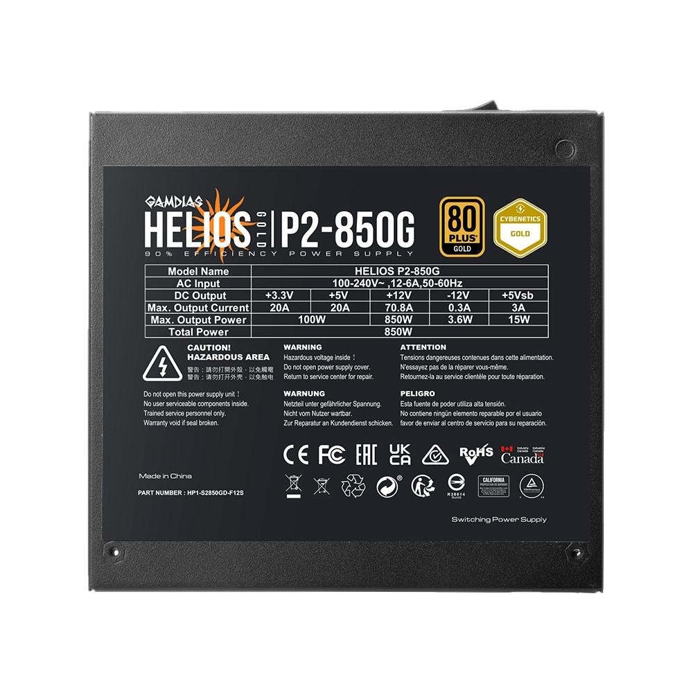 Fonte Gamdias Helios P2-850G, 850W, 80 Plus Gold, Sem cabo, Preto - HELIOS P2-850G L.A Fonte Gamdias Helios P2-850G, 850W, 80 Plus Gold, Sem cabo, Preto - HELIOS P2-850G L.A