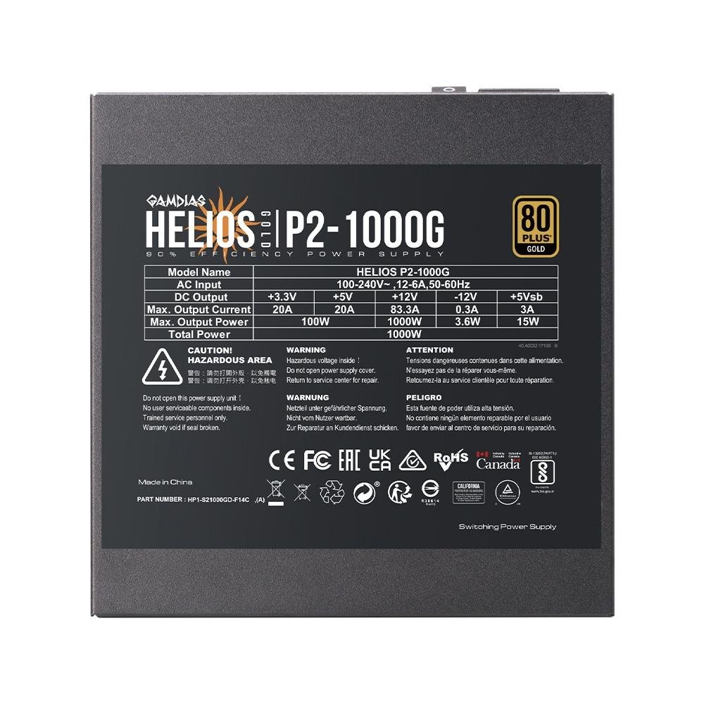 Fonte Gamdias Helios P2-1000G, 1000W, 80 Plus Gold, Sem Cabo, Preto - HELIOS P2-1000G L.A - view 8