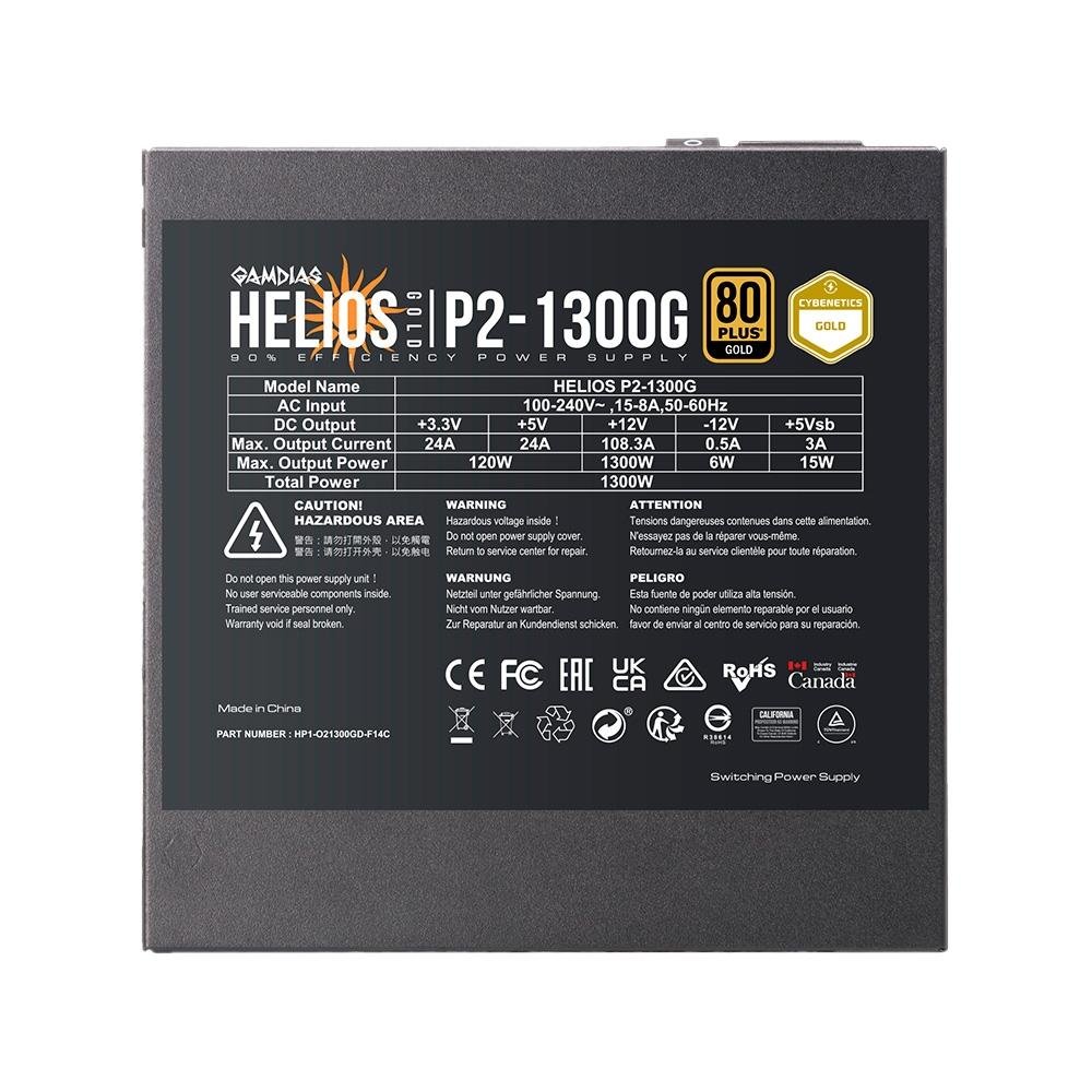 Imagem 8 de 9 do produto Fonte Gamdias Helios P2-1300G, 1300W, 80 Plus Gold, Sem Cabo, Preto - HELIOS P2-1300G L.A