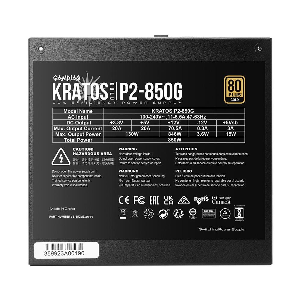 Fonte Gamdias Kratos P2 850, 850W, ARGB, 80 Plus Gold, Sem Cabo, Perto - KRATOS P2-850G L.A - view 7