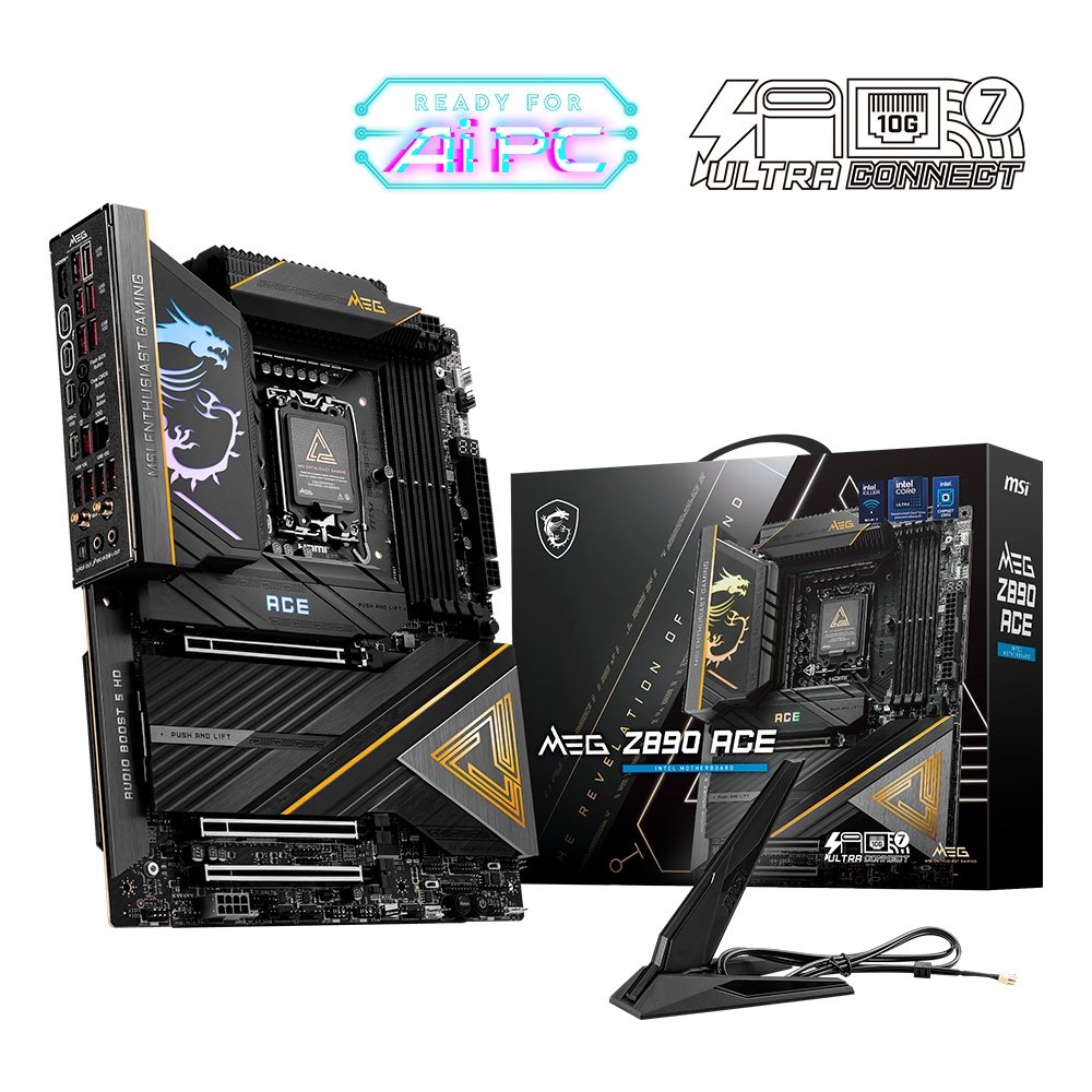Placa-Mãe MSI MEG Z890 Ace, Intel, DDR5, ATX, Wi-Fi 7 e Bluetooth 5.4, Preto - 911-7E22-001 Placa-Mãe MSI MEG Z890 Ace, Intel, DDR5, ATX, Wi-Fi 7 e Bluetooth 5.4, Preto - 911-7E22-001