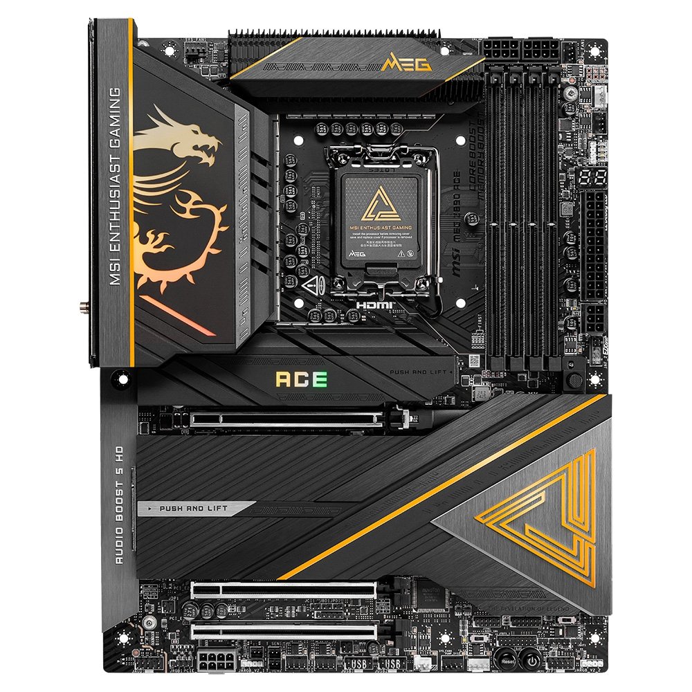 Placa-Mãe MSI MEG Z890 Ace, Intel, DDR5, ATX, Wi-Fi 7 e Bluetooth 5.4, Preto - 911-7E22-001 Placa-Mãe MSI MEG Z890 Ace, Intel, DDR5, ATX, Wi-Fi 7 e Bluetooth 5.4, Preto - 911-7E22-001