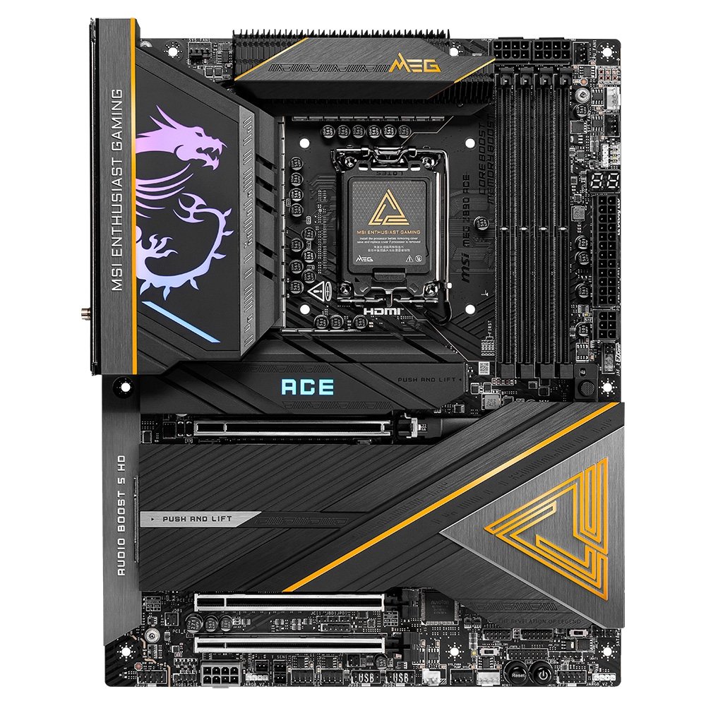 Placa-Mãe MSI MEG Z890 Ace, Intel, DDR5, ATX, Wi-Fi 7 e Bluetooth 5.4, Preto - 911-7E22-001 Placa-Mãe MSI MEG Z890 Ace, Intel, DDR5, ATX, Wi-Fi 7 e Bluetooth 5.4, Preto - 911-7E22-001