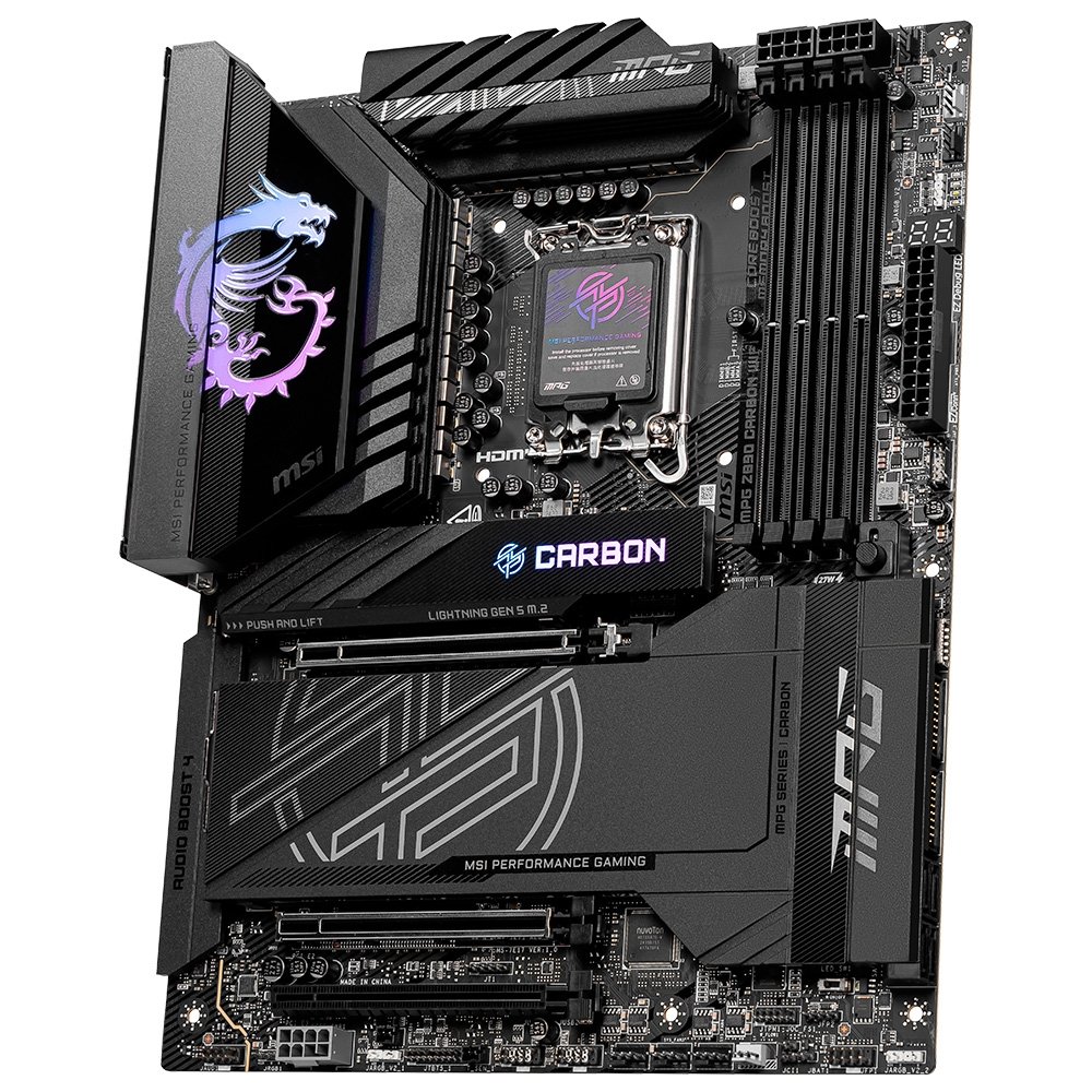 Imagem 3 de 9 do produto Placa-Mãe MSI MPG Z890 Carbon, Intel, DDR5, ATX, Wi-Fi 7 e Bluetooth 5.4, Preto - 911-7E17-001