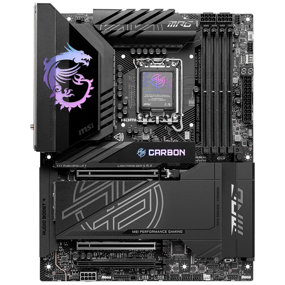 Imagem 2 de 9 do produto Placa-Mãe MSI MPG Z890 Carbon, Intel, DDR5, ATX, Wi-Fi 7 e Bluetooth 5.4, Preto - 911-7E17-001