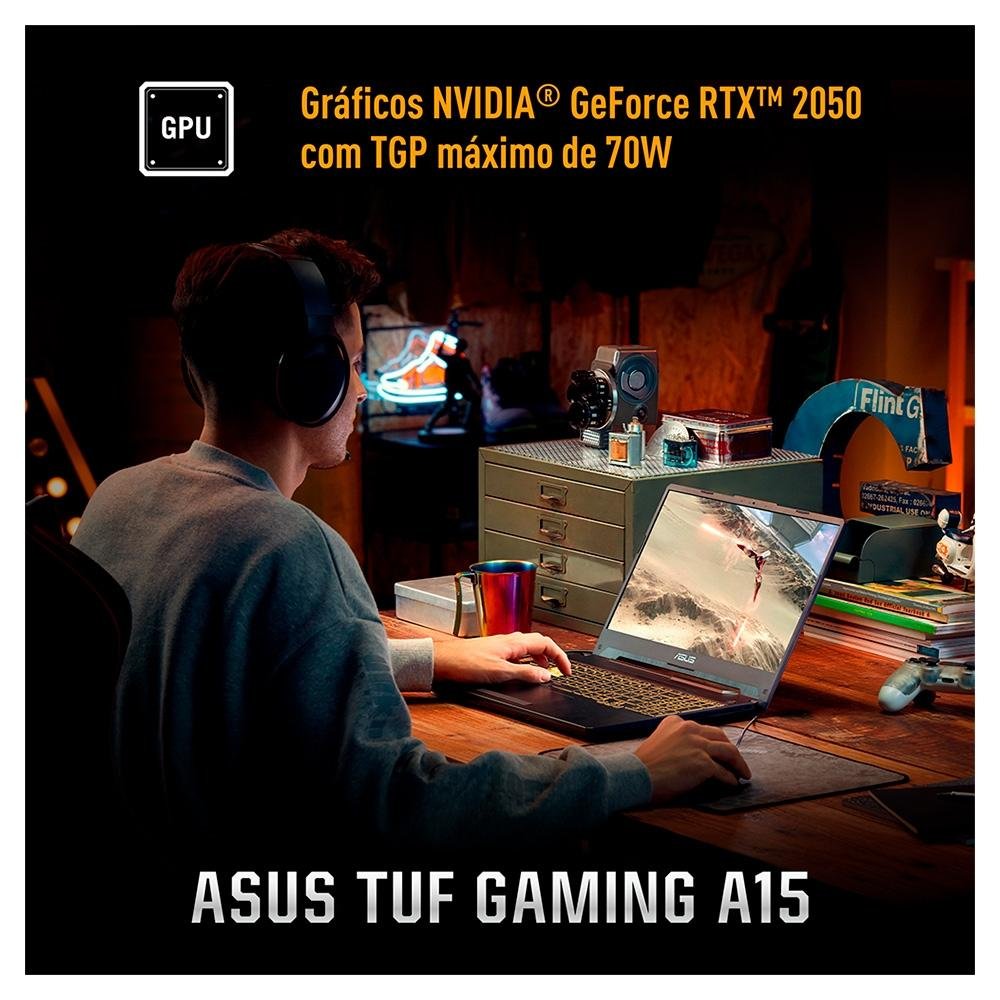 Imagem 5 de 22 do produto Notebook Gamer ASUS TUF Gaming A15, AMD RYZEN 7 7435HS, 8GB RAM, 512GB SSD, RTX 2050 KeepOS, 15,6" FHD, Preto Grafite - FA506NFR-HN069