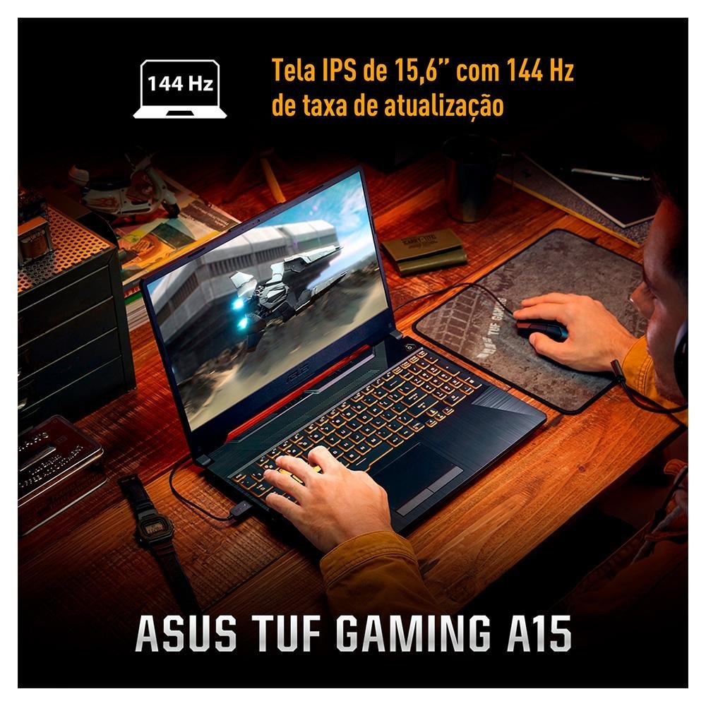 Imagem 6 de 22 do produto Notebook Gamer ASUS TUF Gaming A15, AMD RYZEN 7 7435HS, 8GB RAM, 512GB SSD, RTX 2050 KeepOS, 15,6" FHD, Preto Grafite - FA506NFR-HN069