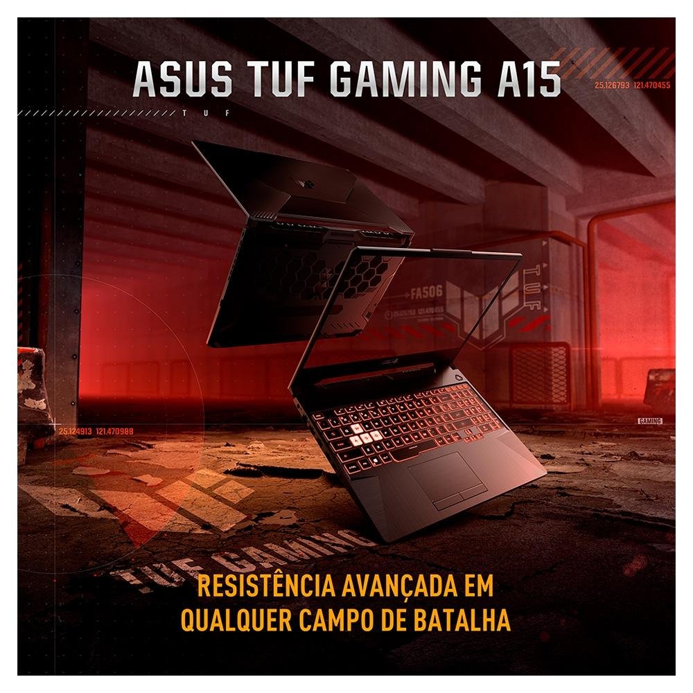 Imagem 9 de 22 do produto Notebook Gamer ASUS TUF Gaming A15, AMD RYZEN 7 7435HS, 8GB RAM, 512GB SSD, RTX 2050 KeepOS, 15,6" FHD, Preto Grafite - FA506NFR-HN069