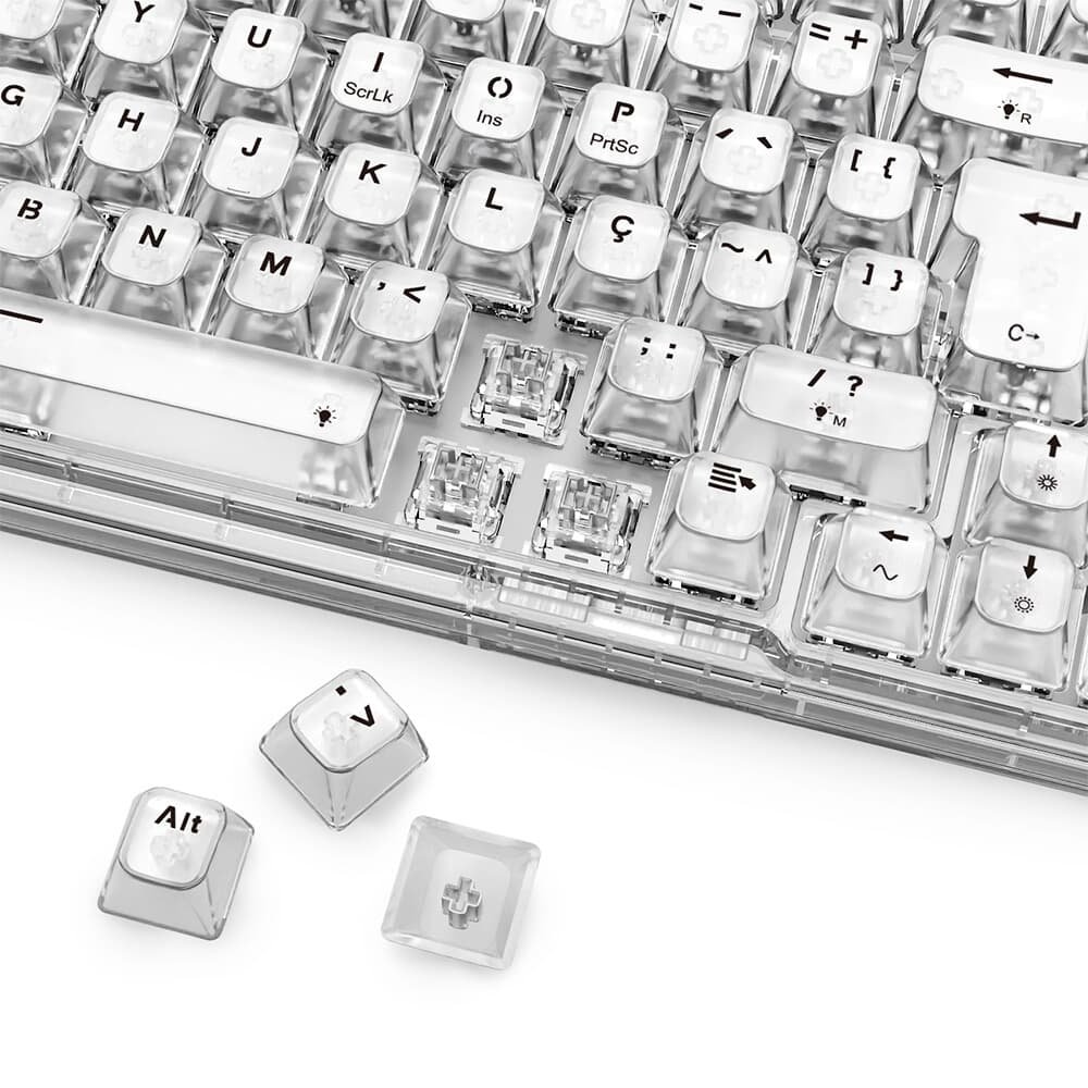 Teclado Sem Fio Mecânico Gamer ( Balão.info) ELF Pro, RGB, USB e Bluetooth, ( Balão.info), Cristalino Transparente - K649CT-RGB-PRO PT - foto 8