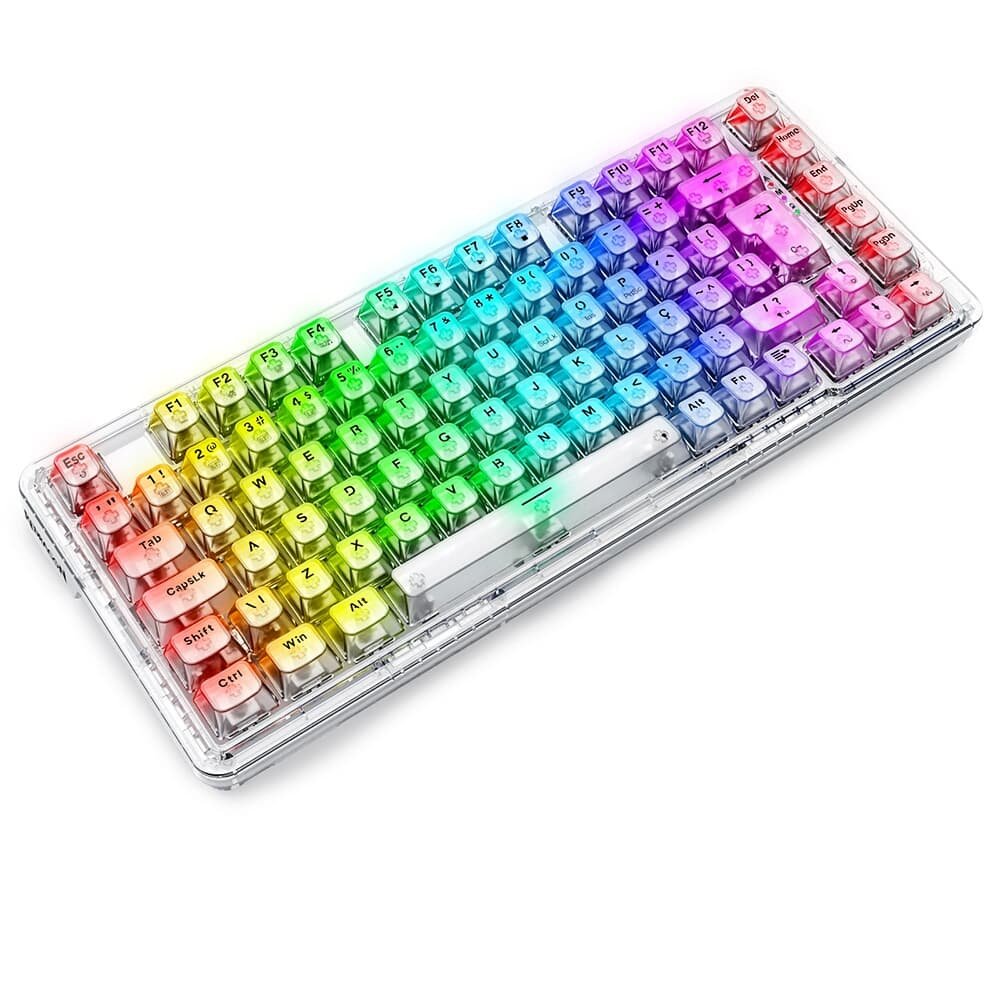 Teclado Sem Fio Mecânico Gamer ( Balão.info) ELF Pro, RGB, USB e Bluetooth, ( Balão.info), Cristalino Transparente - K649CT-RGB-PRO PT - foto 4