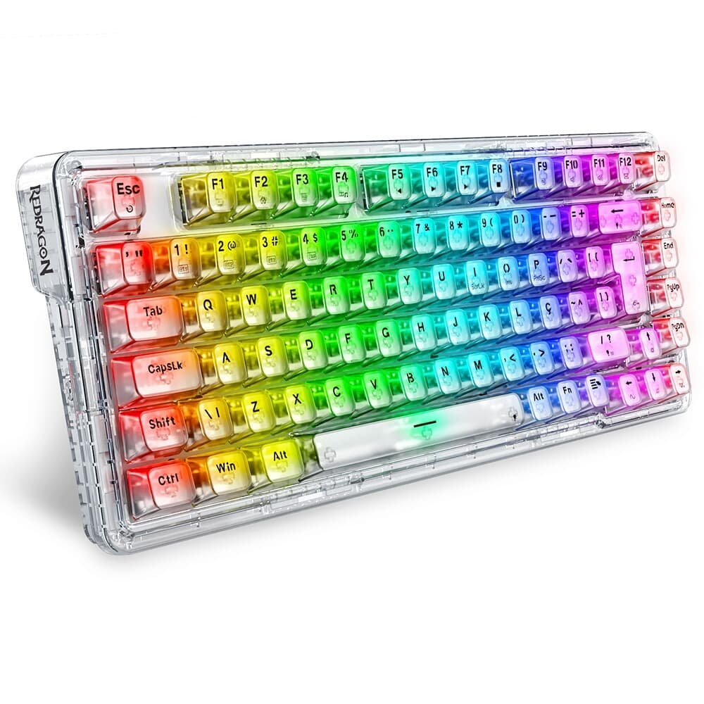 Teclado Sem Fio Mecânico Gamer ( Balão.info) ELF Pro, RGB, USB e Bluetooth, ( Balão.info), Cristalino Transparente - K649CT-RGB-PRO PT - foto 5