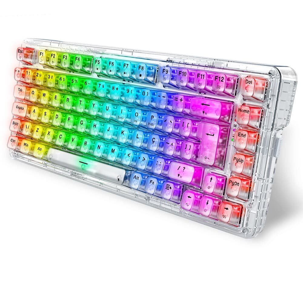 Teclado Sem Fio Mecânico Gamer ( Balão.info) ELF Pro, RGB, USB e Bluetooth, ( Balão.info), Cristalino Transparente - K649CT-RGB-PRO PT - foto 7