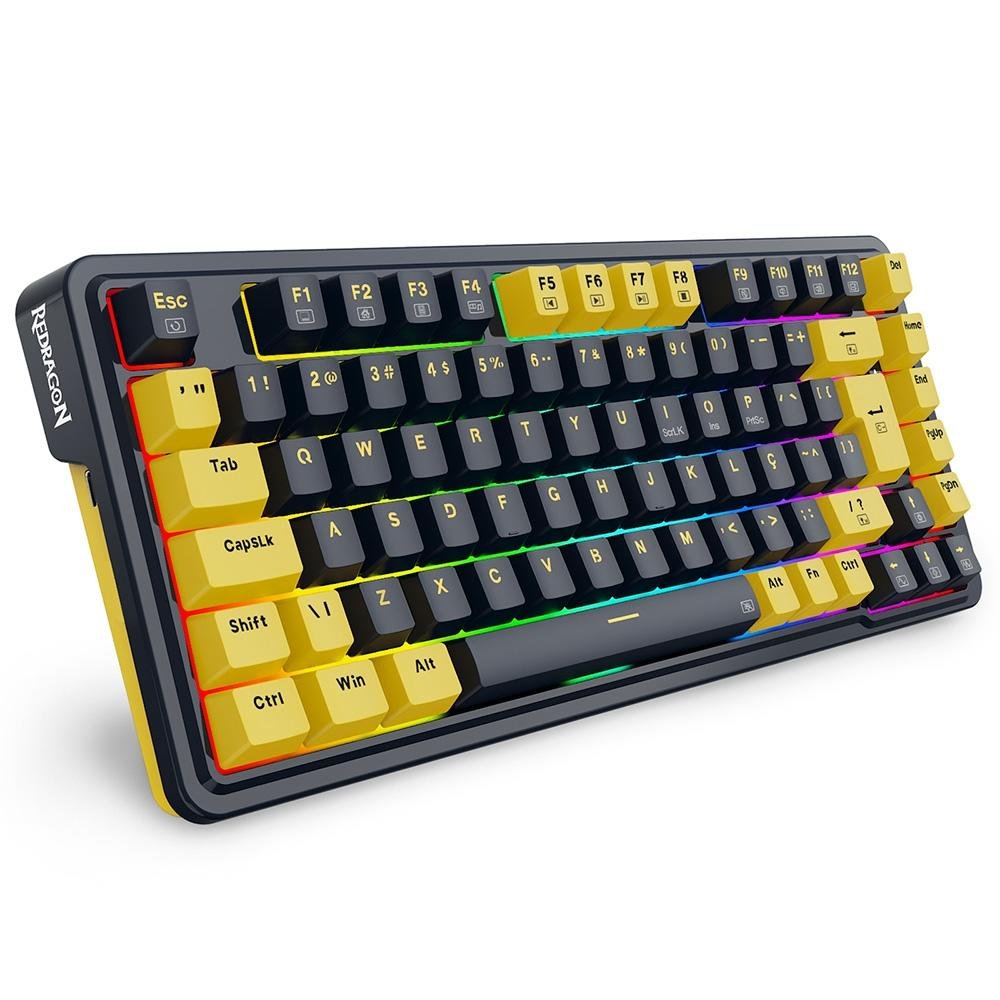 Imagem 2 de 9 do produto Teclado Mecânico Gamer Redragon ELF, RGB Chroma Mk.II, Switch Melt Gold, Cabo USB-C Removível, ABNT2, Preto E Laranja - K649PY-RGB PT
