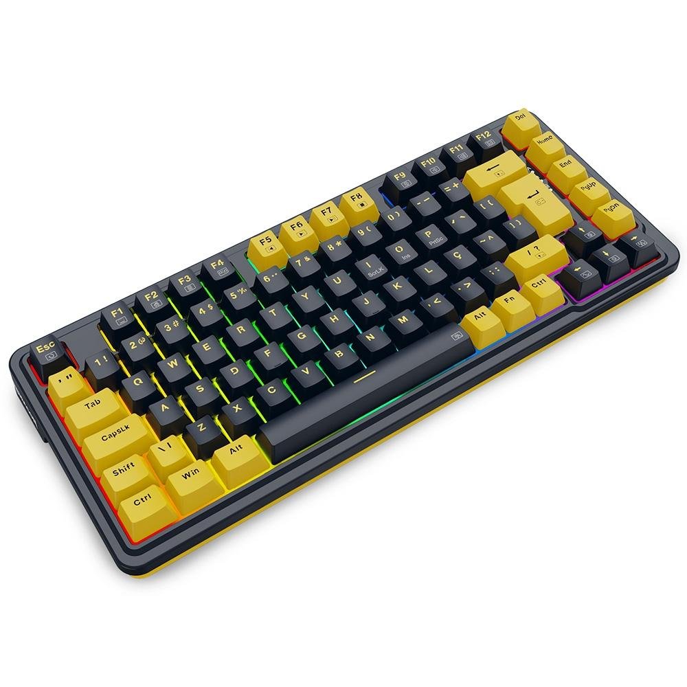 Imagem 3 de 9 do produto Teclado Mecânico Gamer Redragon ELF, RGB Chroma Mk.II, Switch Melt Gold, Cabo USB-C Removível, ABNT2, Preto E Laranja - K649PY-RGB PT