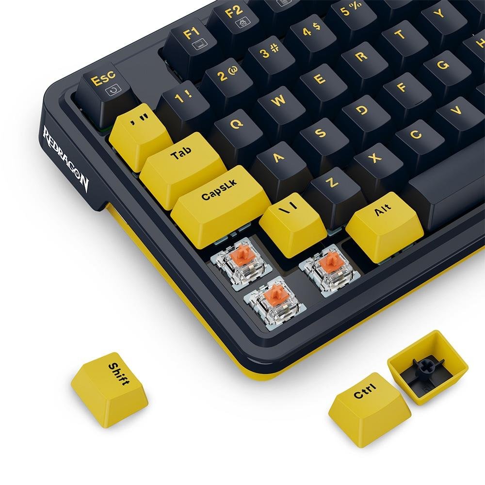 Imagem 8 de 9 do produto Teclado Mecânico Gamer Redragon ELF, RGB Chroma Mk.II, Switch Melt Gold, Cabo USB-C Removível, ABNT2, Preto E Laranja - K649PY-RGB PT