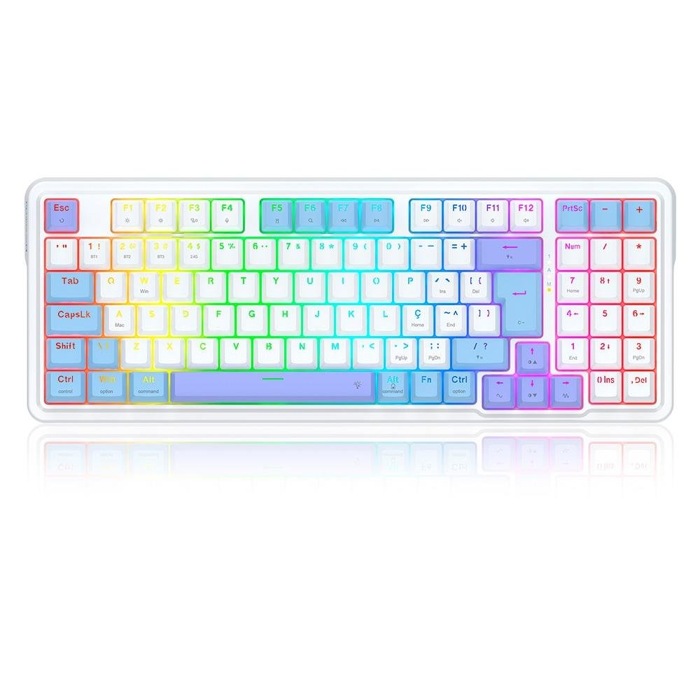 Teclado Sem Fio Mecânico Gamer Redragon Gloria Pro, Switch Marrom, USB e Bluetooth, ABNT2, Branco - K664WBP-RGB-PRO (PT-BUMBLEBEE) Teclado Sem Fio Mecânico Gamer Redragon Gloria Pro, Switch Marrom, USB e Bluetooth, ABNT2, Branco - K664WBP-RGB-PRO (PT-BUMBLEBEE)