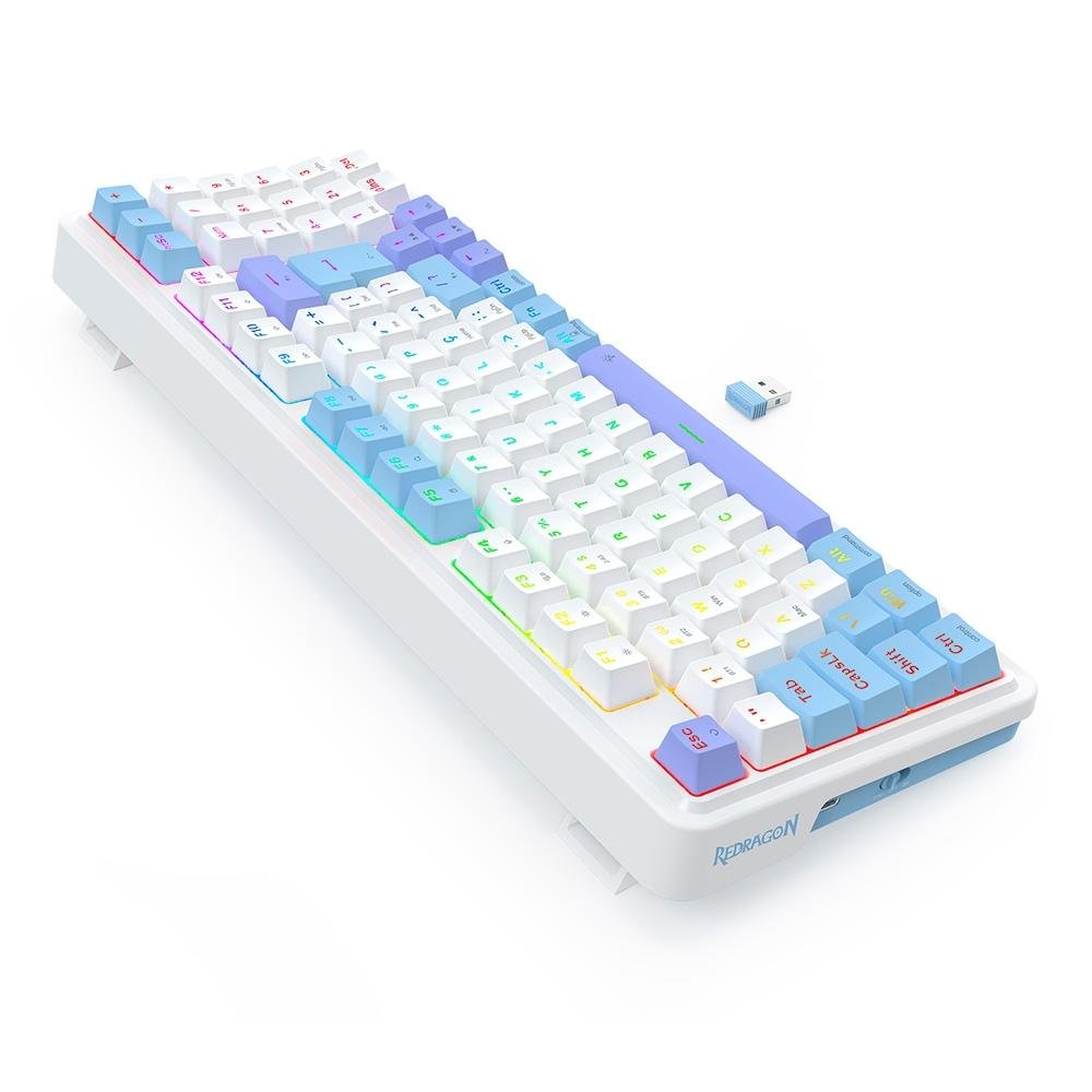 Teclado Sem Fio Mecânico Gamer Redragon Gloria Pro, Switch Marrom, USB e Bluetooth, ABNT2, Branco - K664WBP-RGB-PRO (PT-BUMBLEBEE) Teclado Sem Fio Mecânico Gamer Redragon Gloria Pro, Switch Marrom, USB e Bluetooth, ABNT2, Branco - K664WBP-RGB-PRO (PT-BUMBLEBEE)