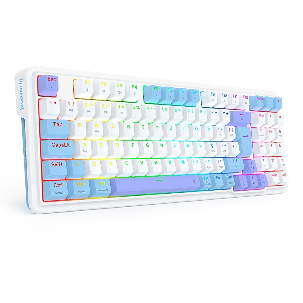 Teclado Sem Fio Mecânico Gamer Redragon Gloria Pro, Switch Marrom, USB e Bluetooth, ABNT2, Branco - K664WBP-RGB-PRO (PT-BUMBLEBEE) Teclado Sem Fio Mecânico Gamer Redragon Gloria Pro, Switch Marrom, USB e Bluetooth, ABNT2, Branco - K664WBP-RGB-PRO (PT-BUMBLEBEE)