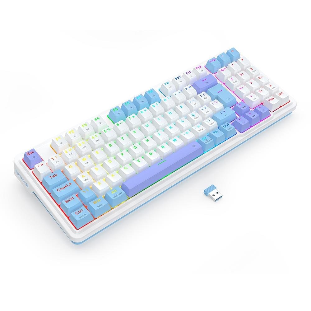 Teclado Sem Fio Mecânico Gamer Redragon Gloria Pro, Switch Marrom, USB e Bluetooth, ABNT2, Branco - K664WBP-RGB-PRO (PT-BUMBLEBEE) Teclado Sem Fio Mecânico Gamer Redragon Gloria Pro, Switch Marrom, USB e Bluetooth, ABNT2, Branco - K664WBP-RGB-PRO (PT-BUMBLEBEE)