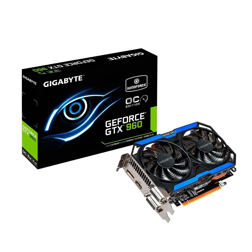 Placa de Vídeo VGA GigaByte GeForce GTX 960 2GB GDDR5 128-bits OC Guru II WINDFORCE 3D Ready PCI-E 3.0 GV-N960OC-2GD Placa de Vídeo VGA GigaByte GeForce GTX 960 2GB GDDR5 128-bits OC Guru II WINDFORCE 3D Ready PCI-E 3.0 GV-N960OC-2GD